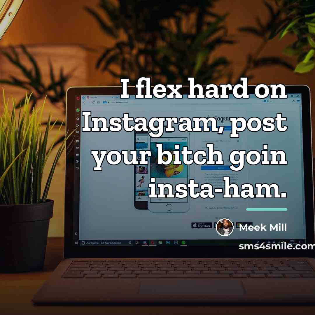 “I flex hard on Instagram, post your bitch goin insta-ham.…” quote by Meek Mill