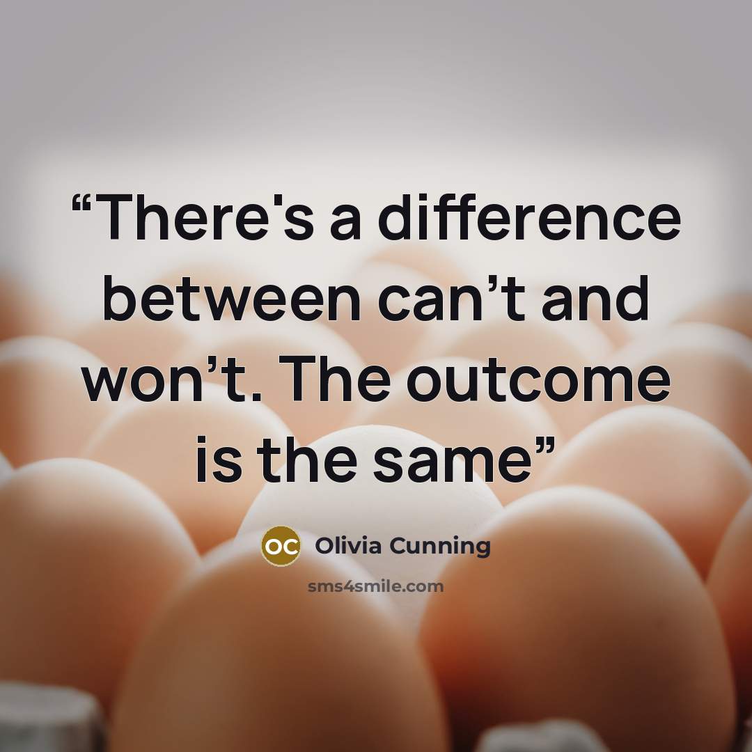 “There's a difference between can't and won't. The outcome is the same” quote by Olivia Cunning