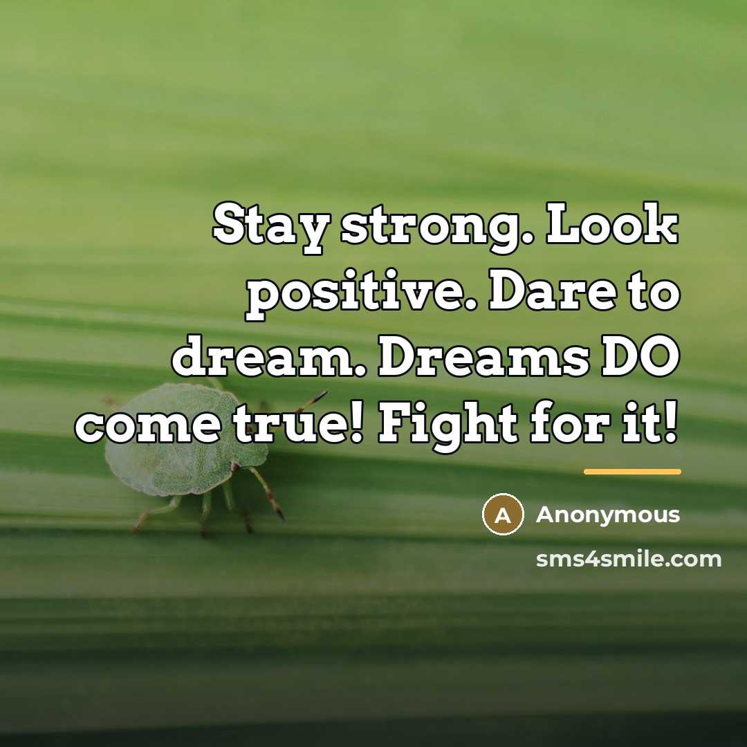 “Stay strong. Look positive. Dare to dream. Dreams DO come…” quote by Anonymous