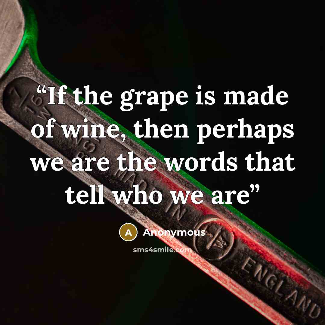 “If the grape is made of wine, then perhaps we are the words that tell who we are” quote by Anonymous