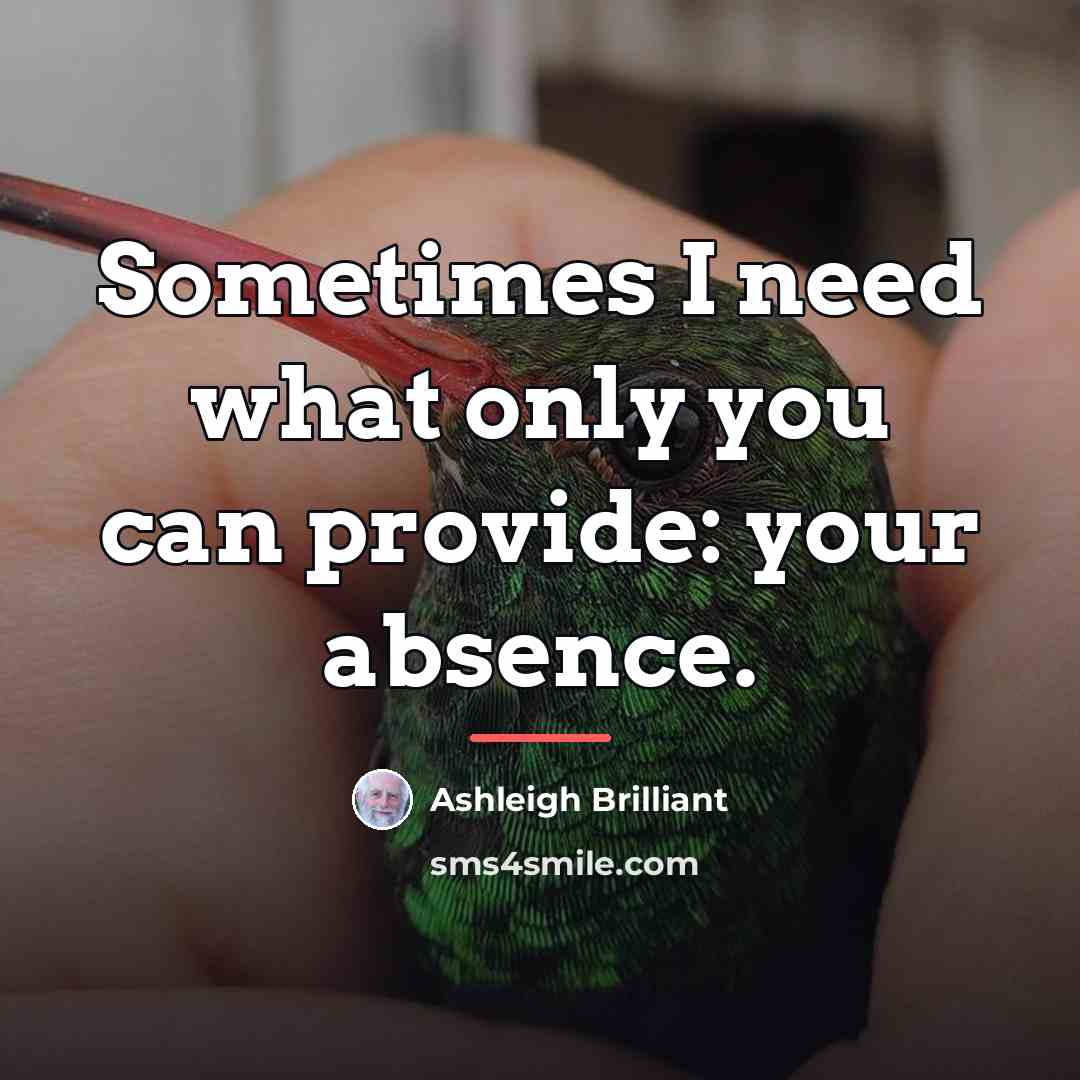 “Sometimes I need what only you can provide: your absence.…” quote by Ashleigh Brilliant