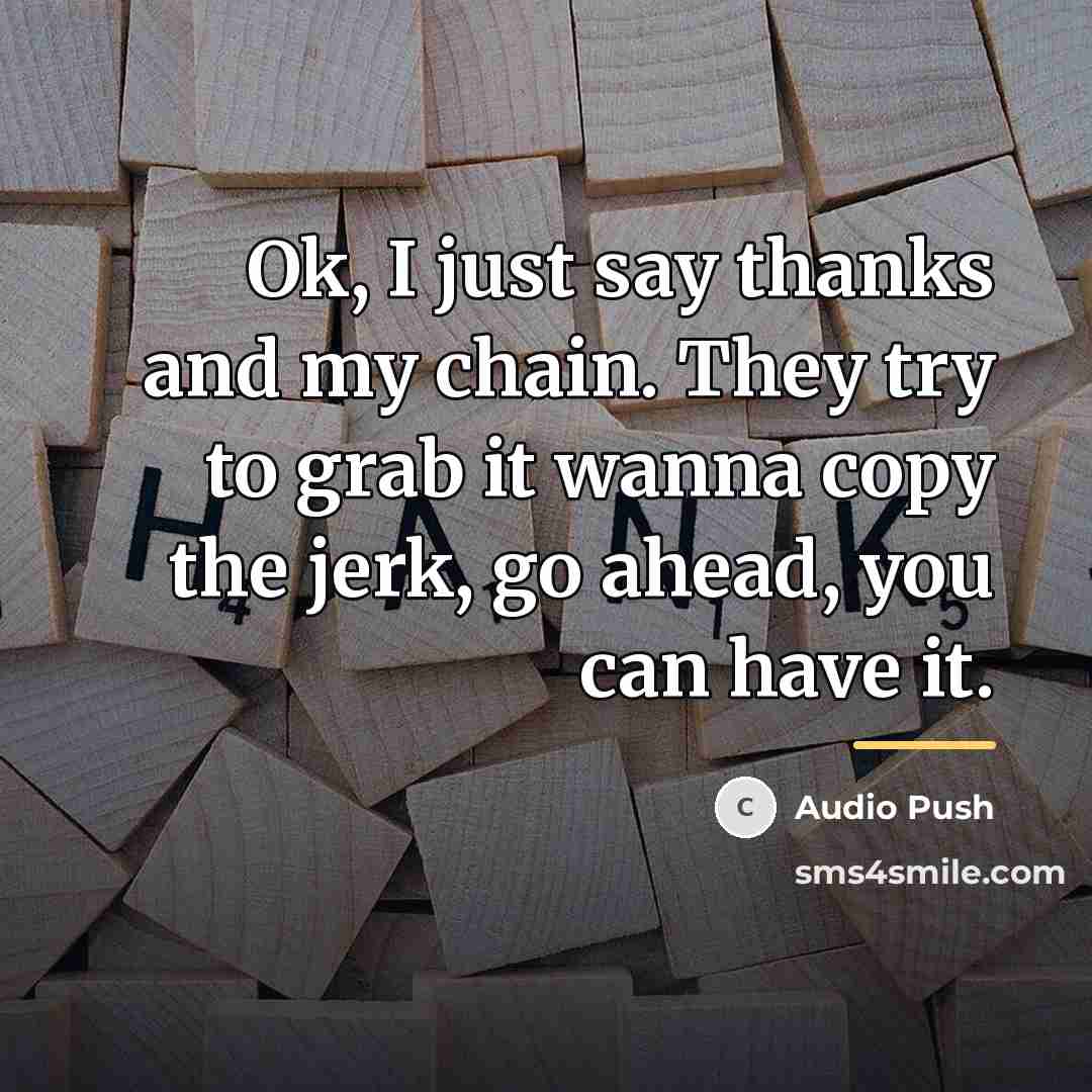 “Ok, I just say thanks and my chain. They try…” quote by Audio Push