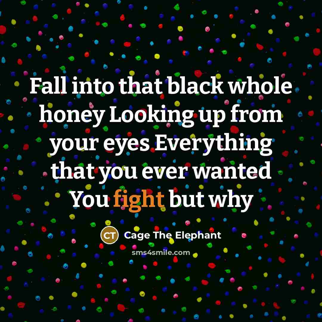 “Fall into that black whole honey Looking up from your eyes Everything that you ever wanted You fight but why” quote by Cage The Elephant