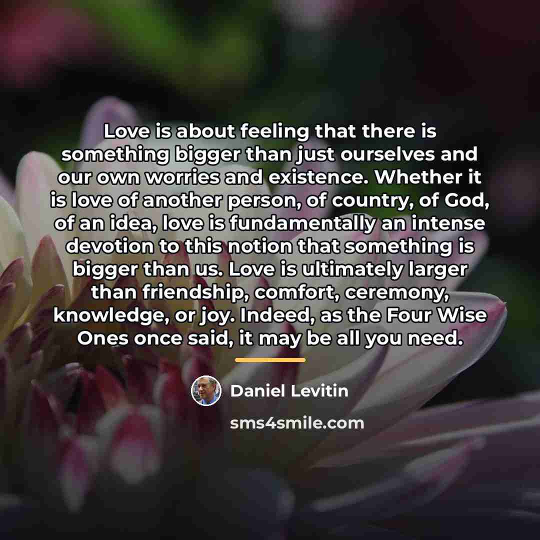 “Love is about feeling that there is something bigger than…” quote by Daniel Levitin