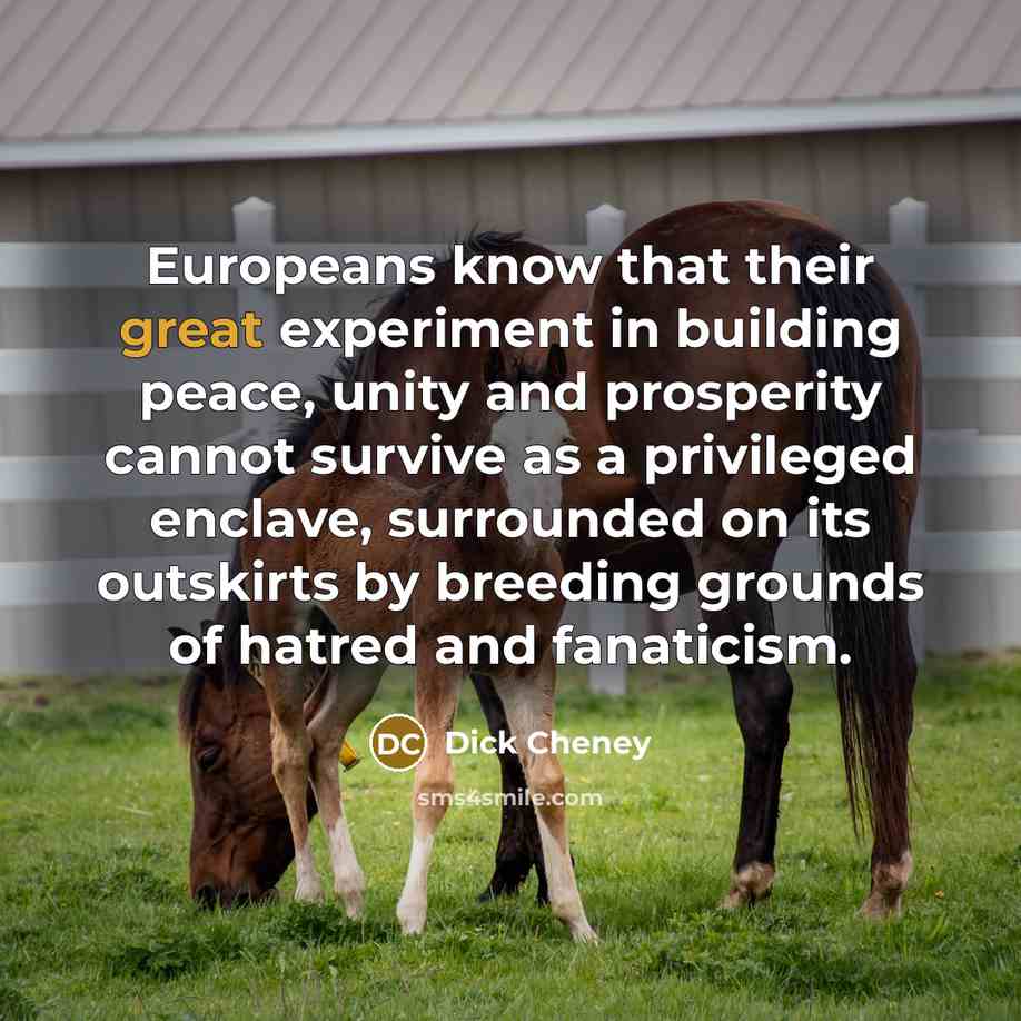 “Europeans know that their great experiment in building peace, unity…” quote by Dick Cheney