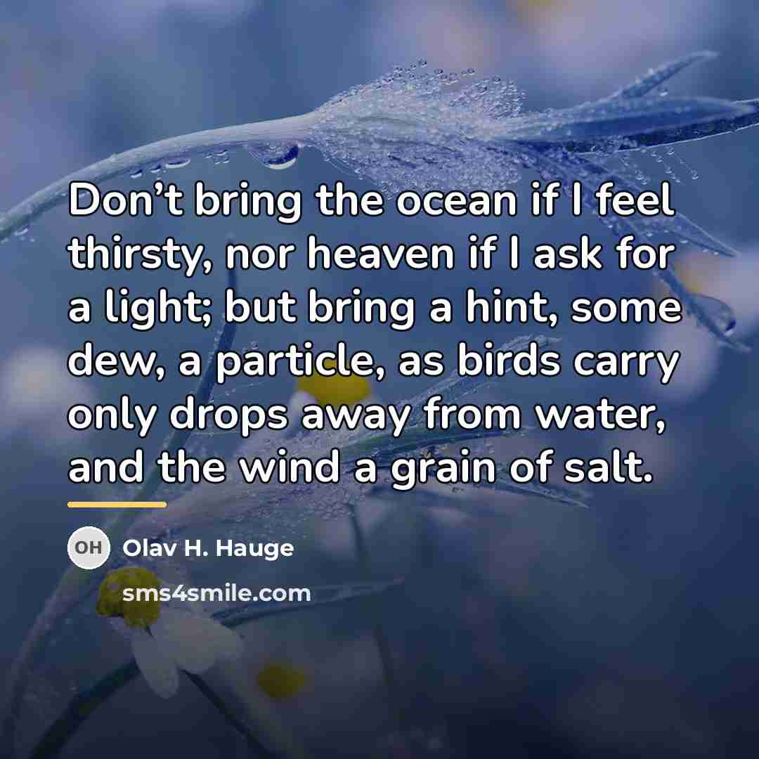 “Don’t bring the ocean if I feel thirsty, nor heaven…” quote by Olav H. Hauge