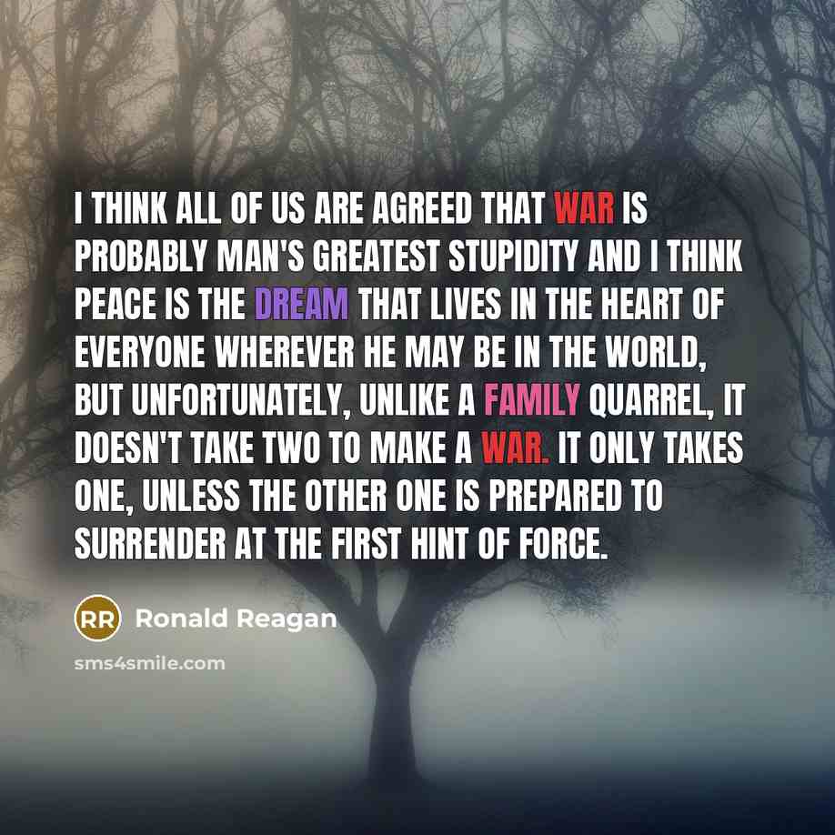 “I think all of us are agreed that war is…” quote by Ronald Reagan