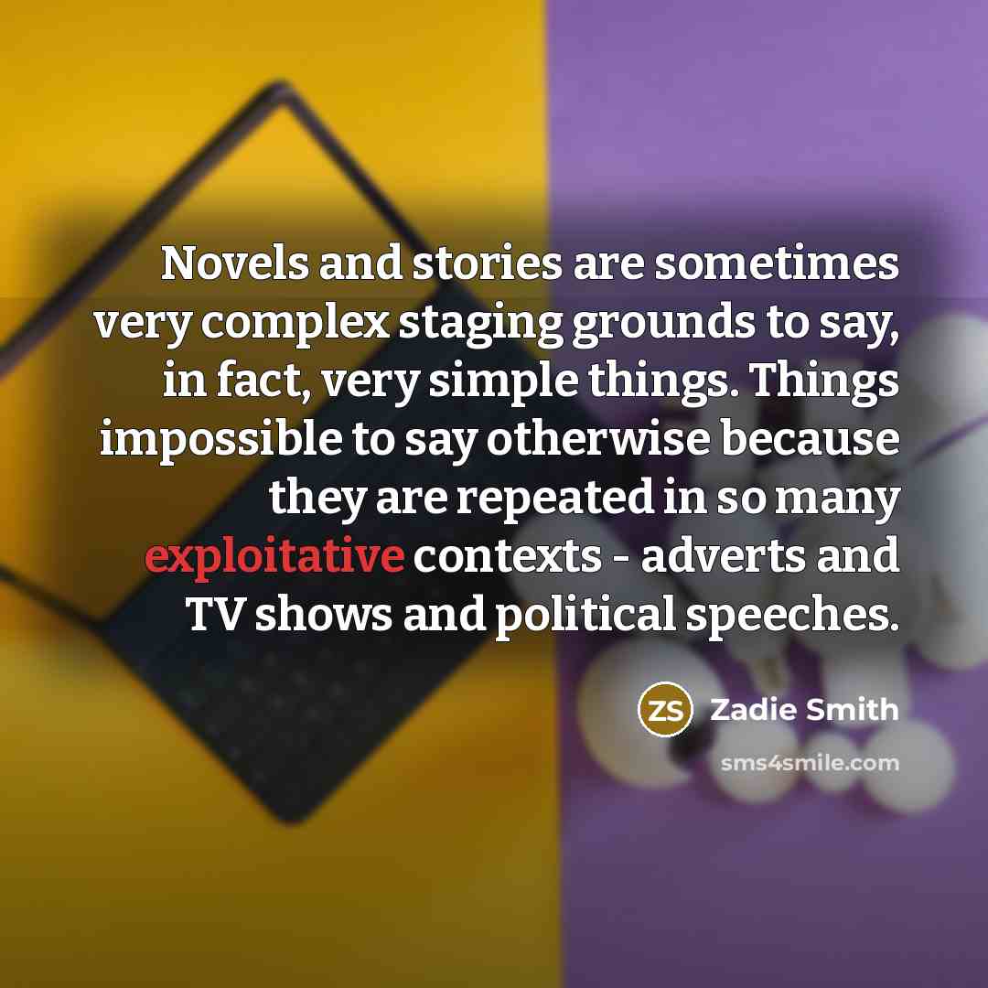 “Novels and stories are sometimes very complex staging grounds to…” quote by Zadie Smith