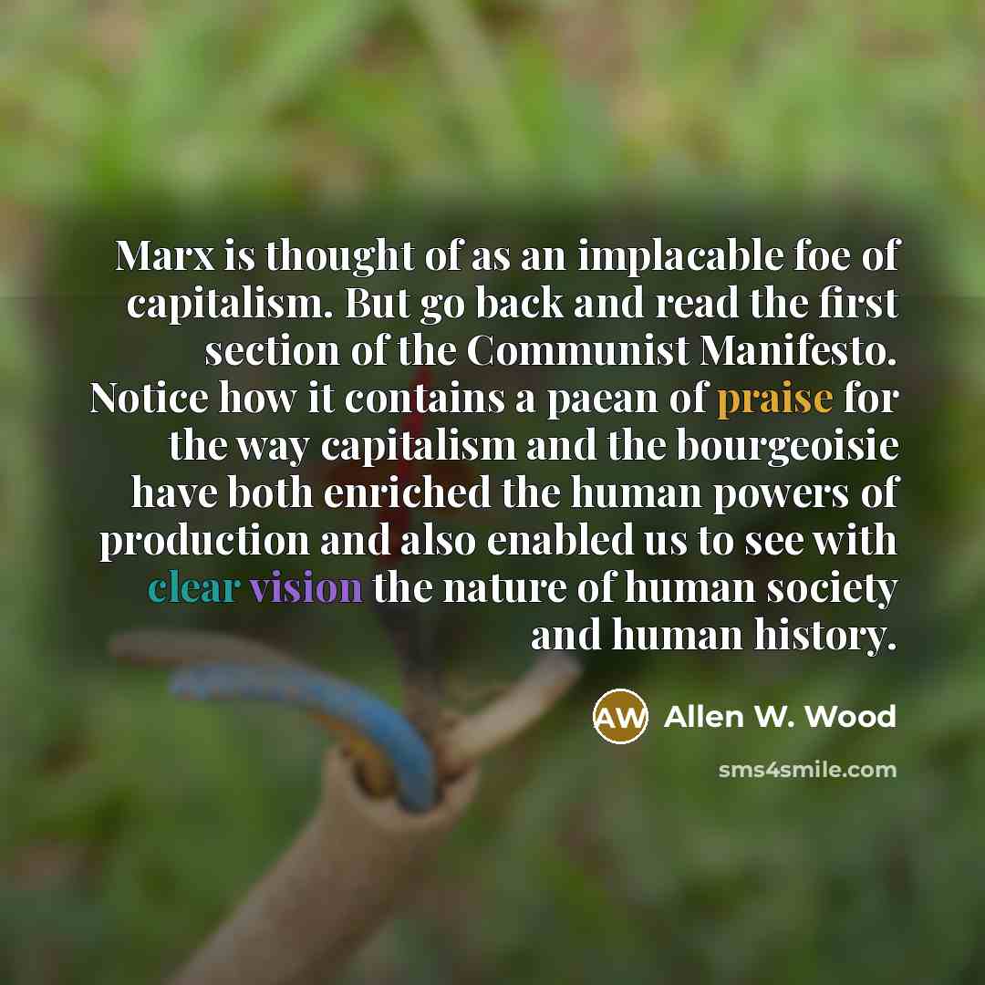 “Marx is thought of as an implacable foe of capitalism.…” quote by Allen W. Wood
