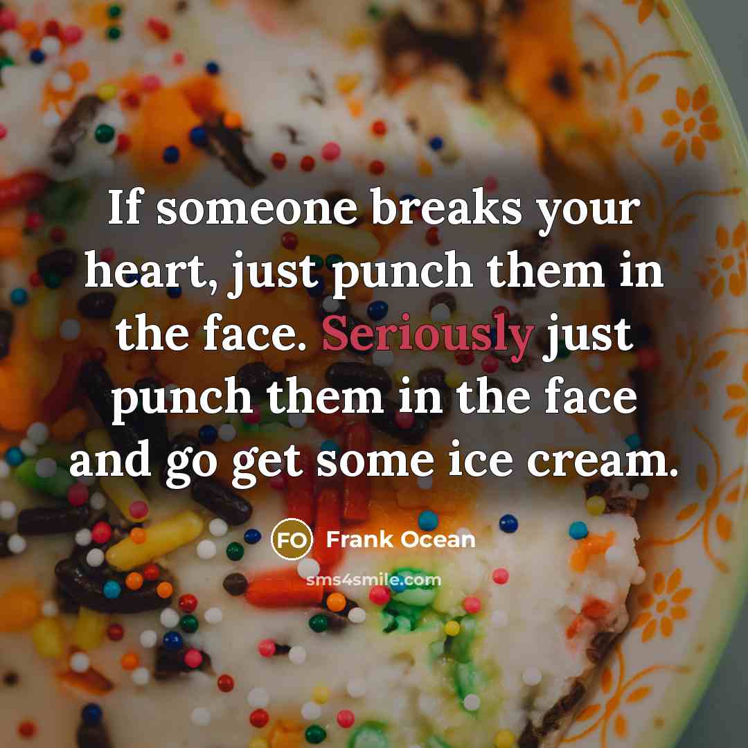 “If someone breaks your heart, just punch them in the face. Seriously just punch them in the face and go get some ice cream.” quote by Frank Ocean