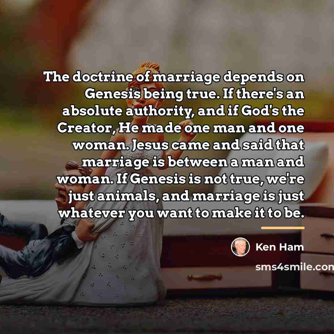 “The doctrine of marriage depends on Genesis being true. If…” quote by Ken Ham