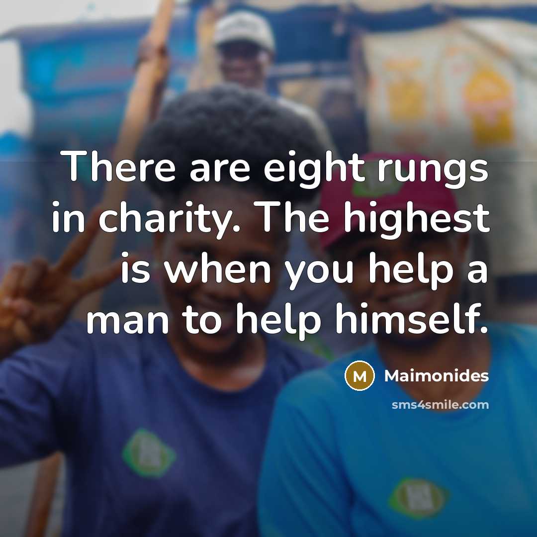 “There are eight rungs in charity. The highest is when…” quote by Maimonides