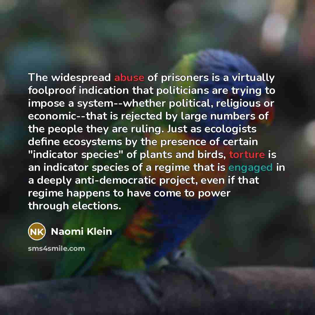 “The widespread abuse of prisoners is a virtually foolproof indication…” quote by Naomi Klein