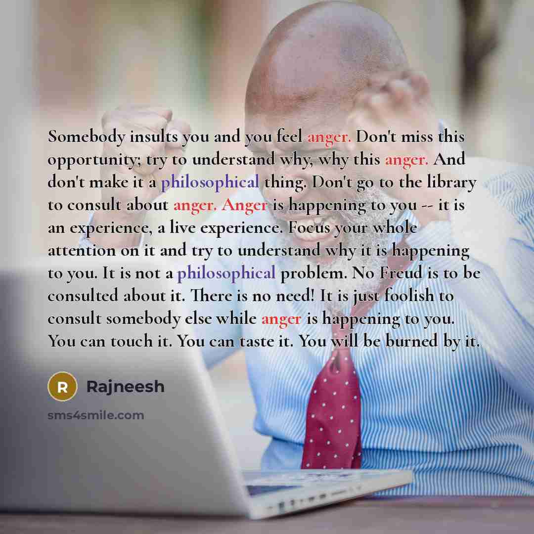 “Somebody insults you and you feel anger. Don't miss this…” quote by Rajneesh