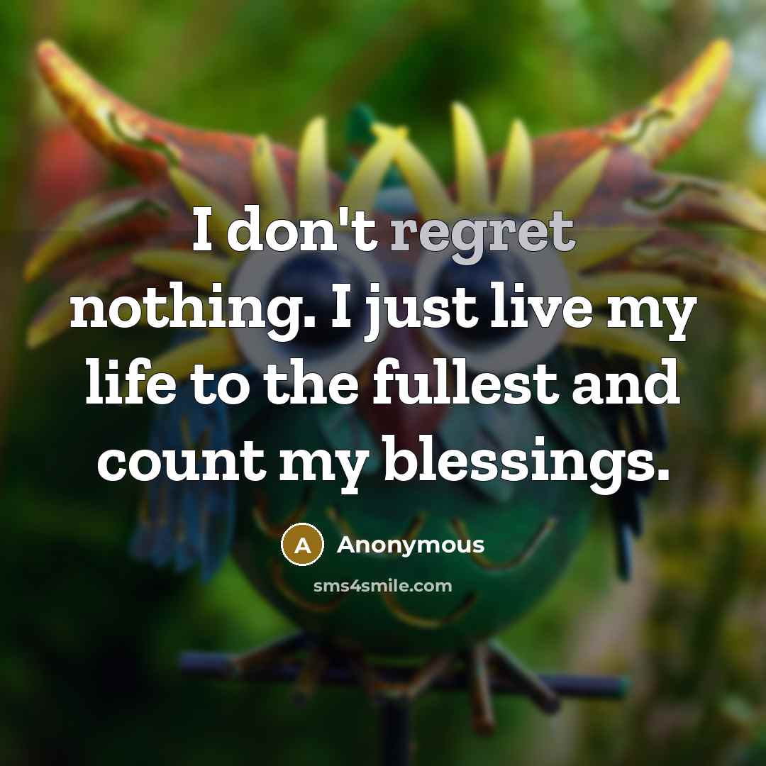 “I don't regret nothing. I just live my life to…” quote by Anonymous