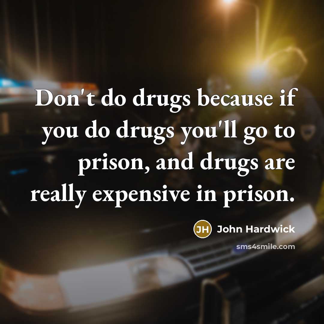 “Don't do drugs because if you do drugs you'll go to prison, and drugs are really expensive in prison.” quote by John Hardwick