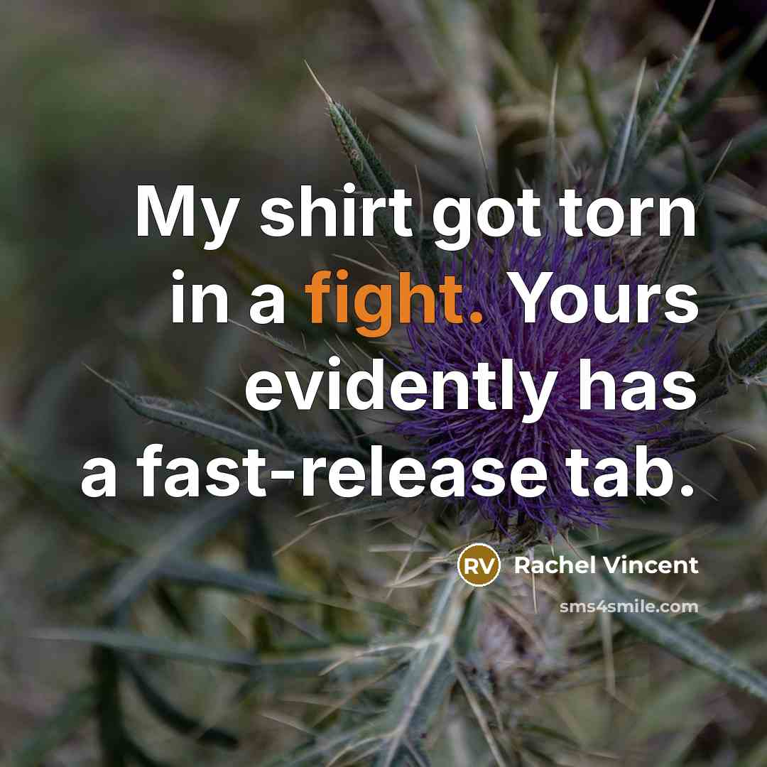 “My shirt got torn in a fight. Yours evidently has…” quote by Rachel Vincent