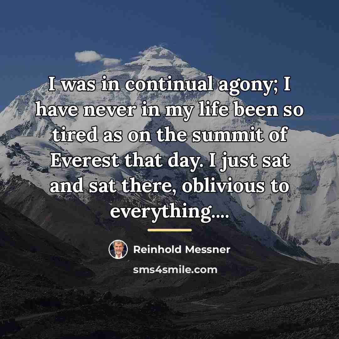 “I was in continual agony; I have never in my…” quote by Reinhold Messner