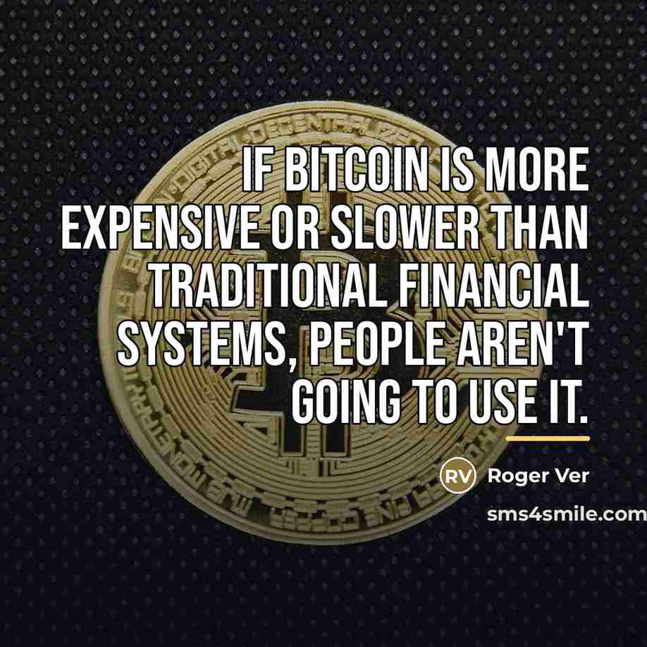 “If bitcoin is more expensive or slower than traditional financial…” quote by Roger Ver