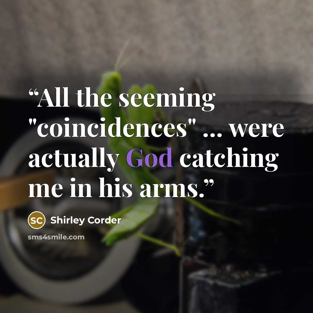 “All the seeming "coincidences" … were actually God catching me in his arms.” quote by Shirley Corder