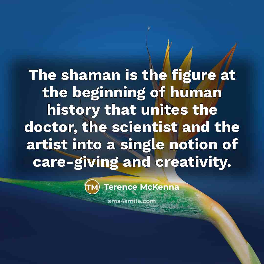“The shaman is the figure at the beginning of human…” quote by Terence McKenna