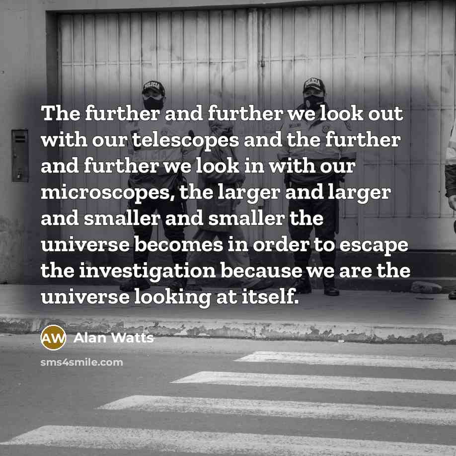 “The further and further we look out with our telescopes…” quote by Alan Watts