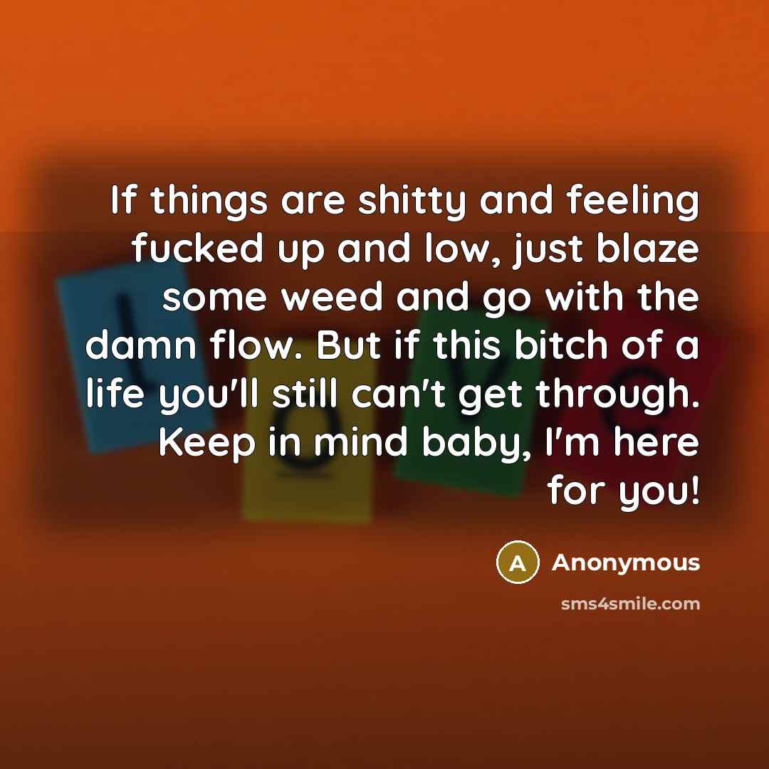 “If things are shitty and feeling fucked up and low,…” quote by Anonymous