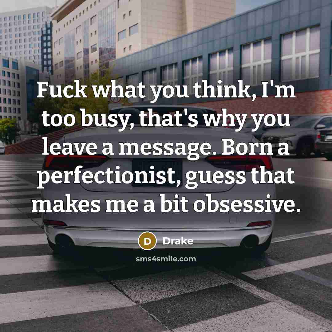 “Fuck what you think, I'm too busy, that's why you leave a message. Born a perfectionist, guess that makes me a bit obsessive.” quote by Drake