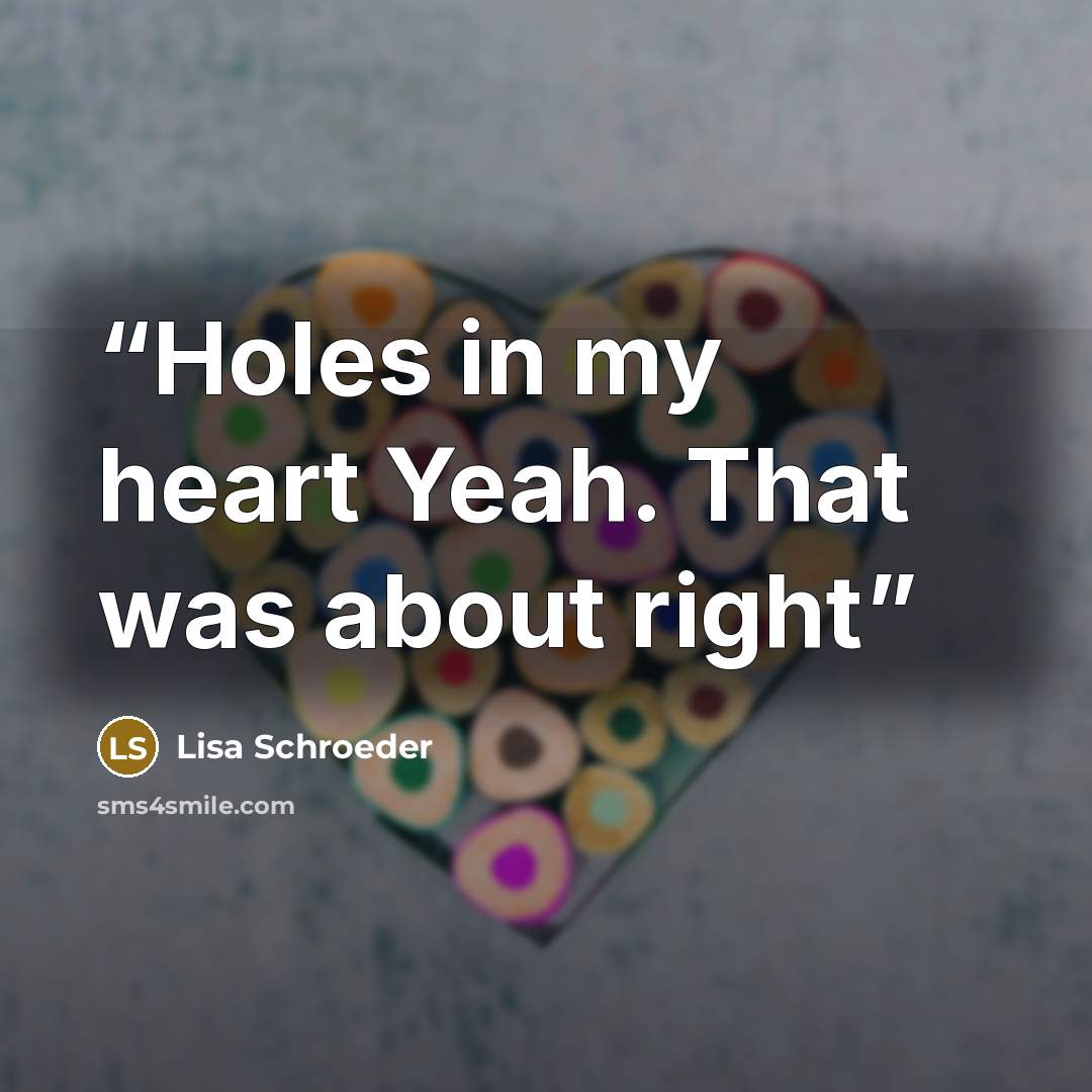 “Holes in my heart Yeah. That was about right” quote by Lisa Schroeder