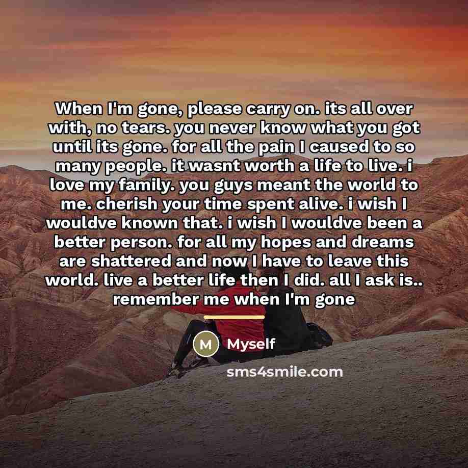 “When I'm gone, please carry on. its all over with,…” quote by Myself