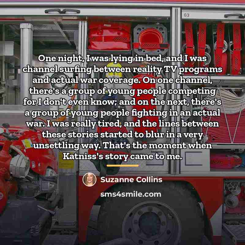 “One night, I was lying in bed, and I was…” quote by Suzanne Collins