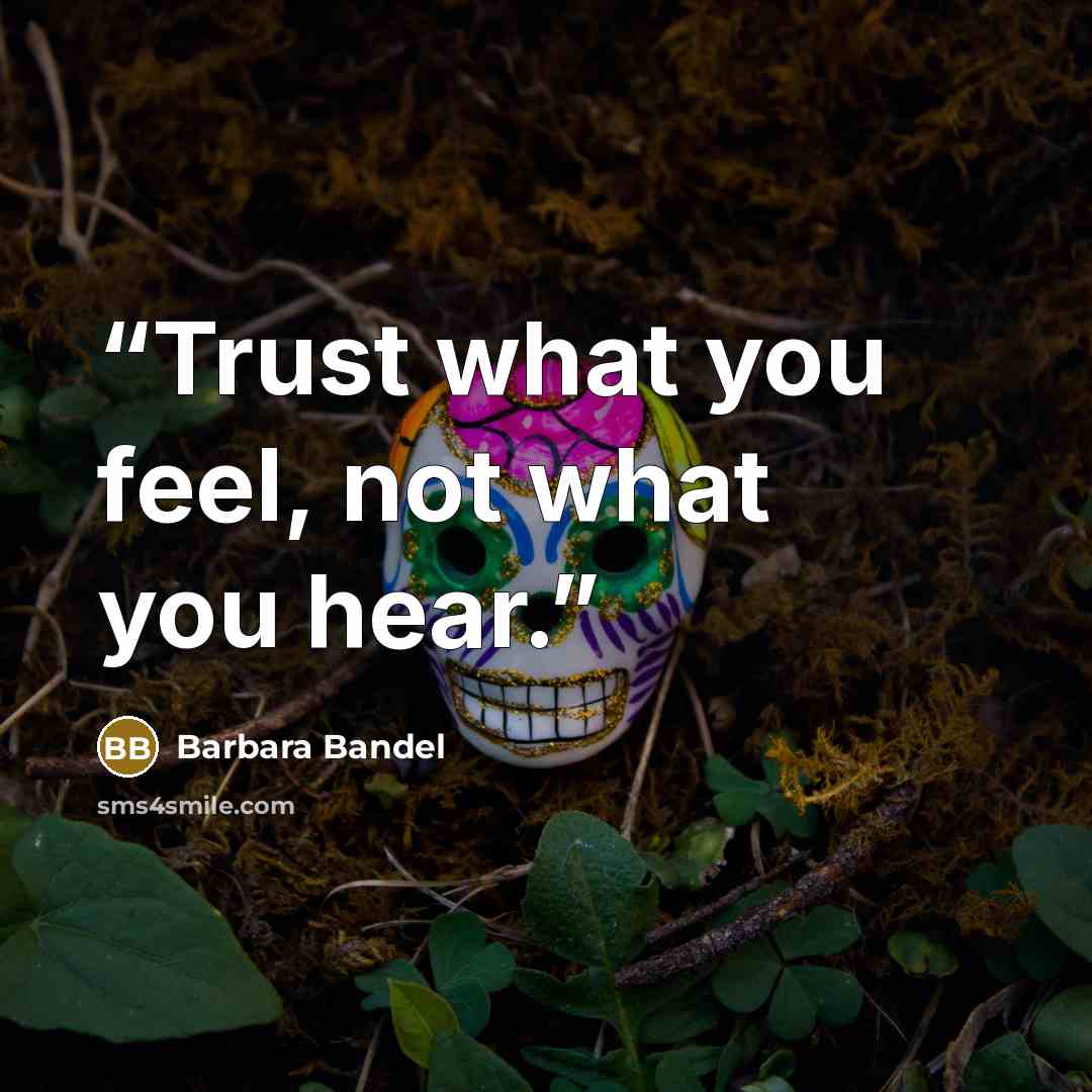 “Trust what you feel, not what you hear.” quote by Barbara Bandel