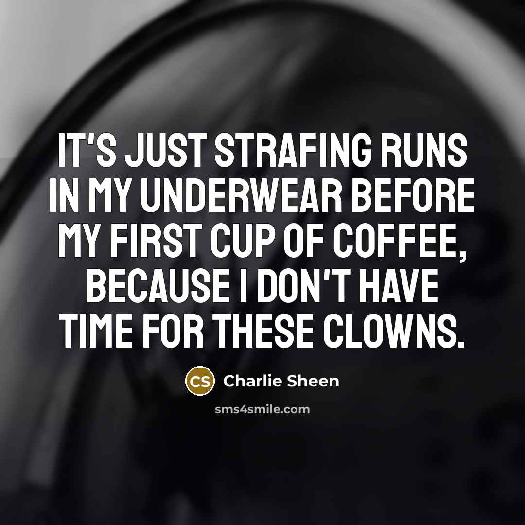 “It's just strafing runs in my underwear before my first cup of coffee, because I don't have time for these clowns.” quote by Charlie Sheen
