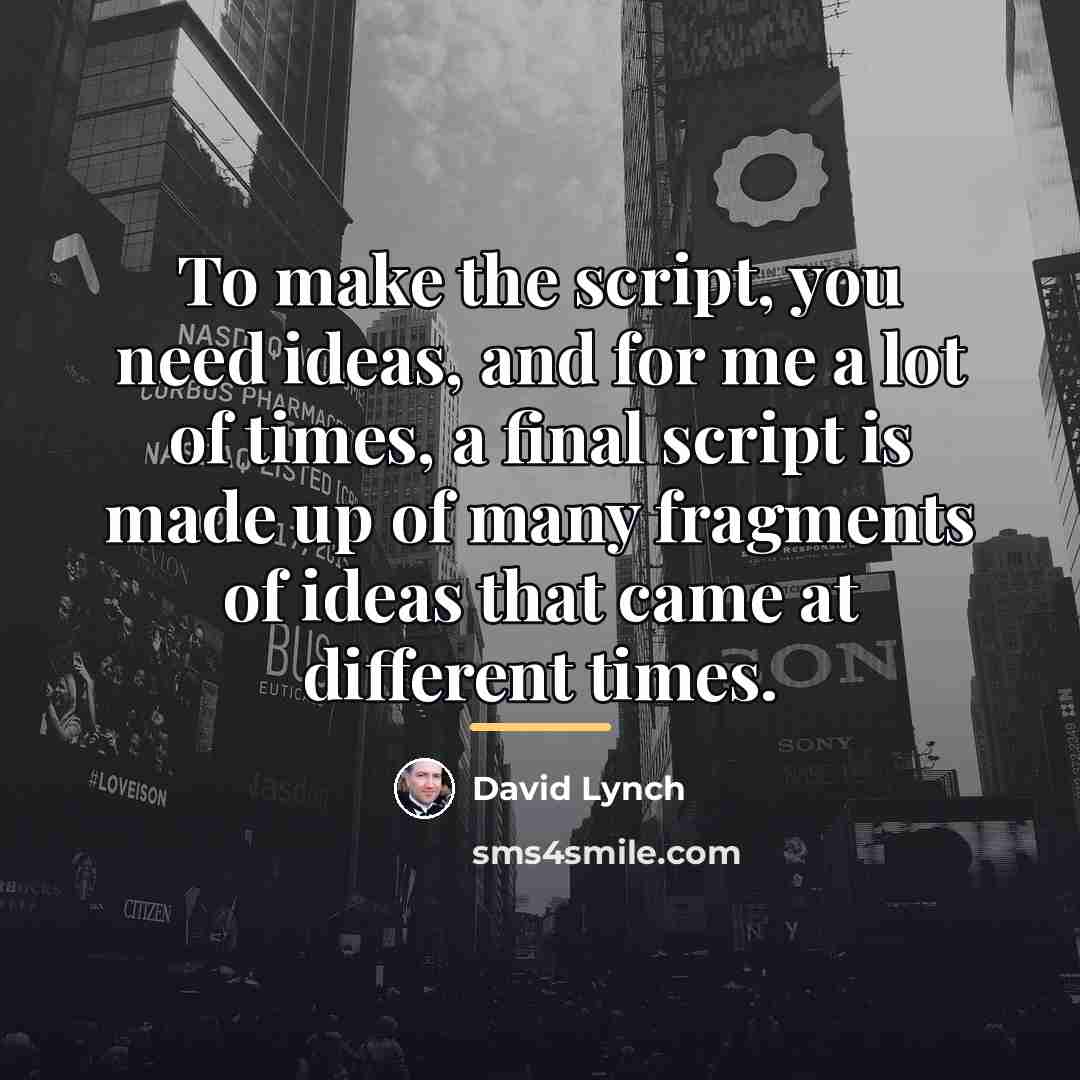 “To make the script, you need ideas, and for me…” quote by David Lynch