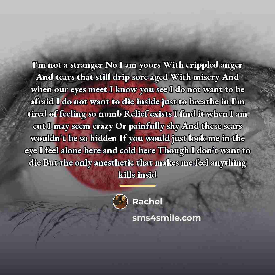 “I'm not a stranger No I am yours With crippled…” quote by Rachel