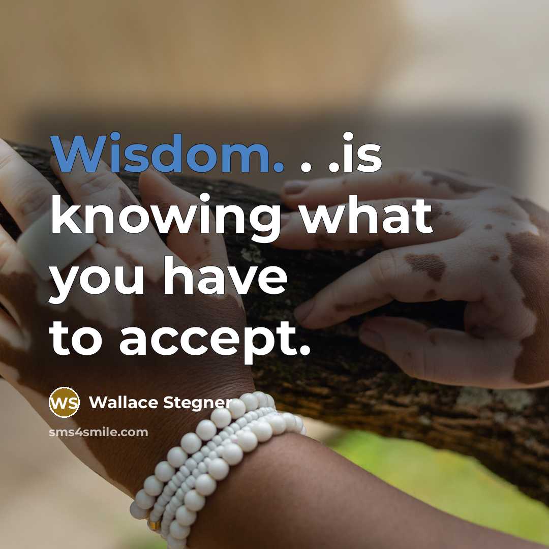 “Wisdom. . .is knowing what you have to accept.…” quote by Wallace Stegner
