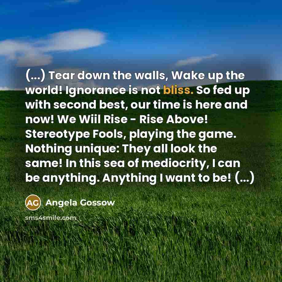 “(...) Tear down the walls, Wake up the world! Ignorance…” quote by Angela Gossow