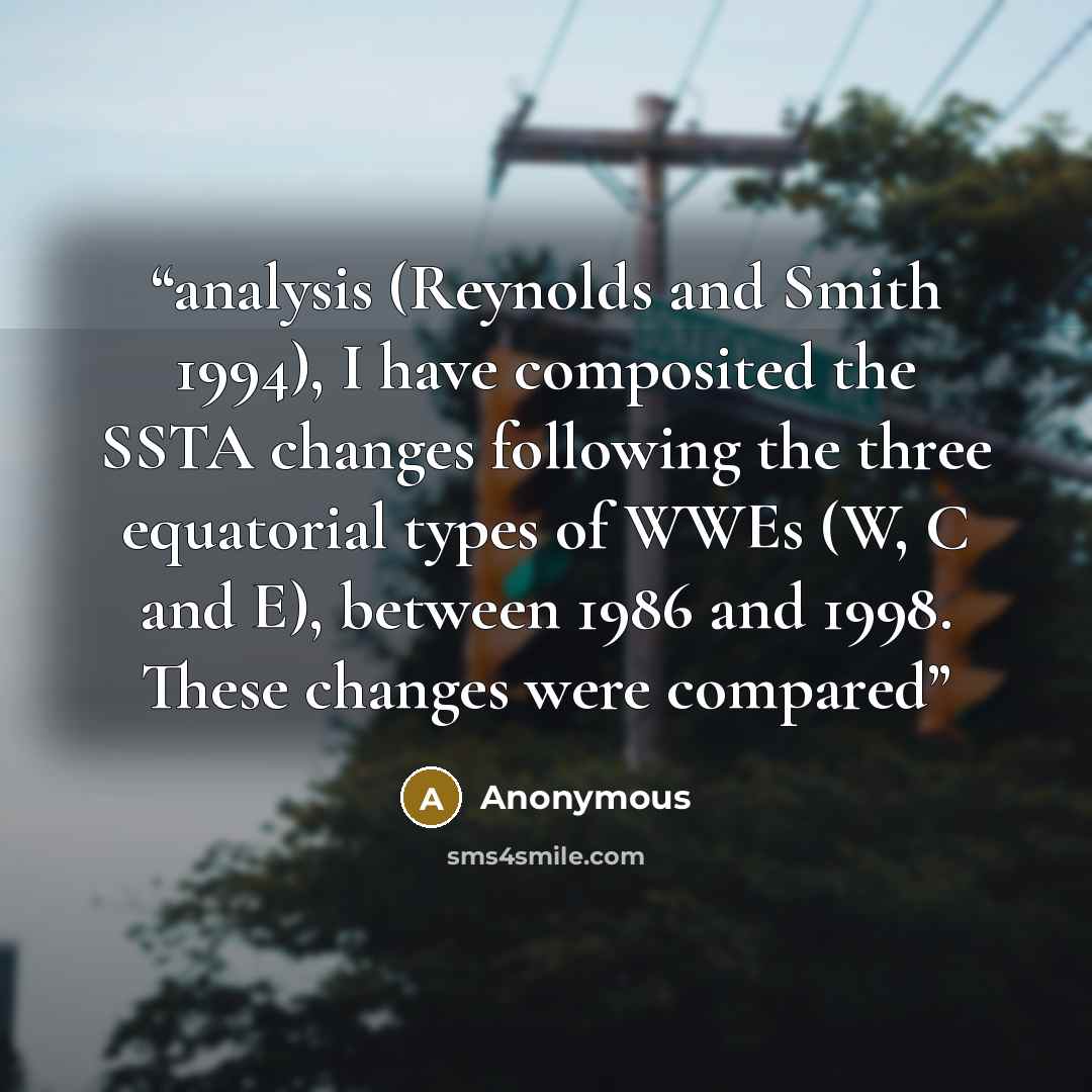 “analysis (Reynolds and Smith 1994), I have composited the SSTA changes following the three equatorial types of WWEs (W, C and E), between 1986 and 1998. These changes were compared” quote by Anonymous