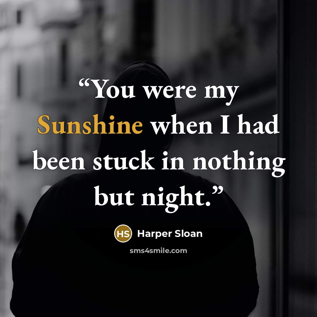 “You were my Sunshine when I had been stuck in nothing but night.” quote by Harper Sloan
