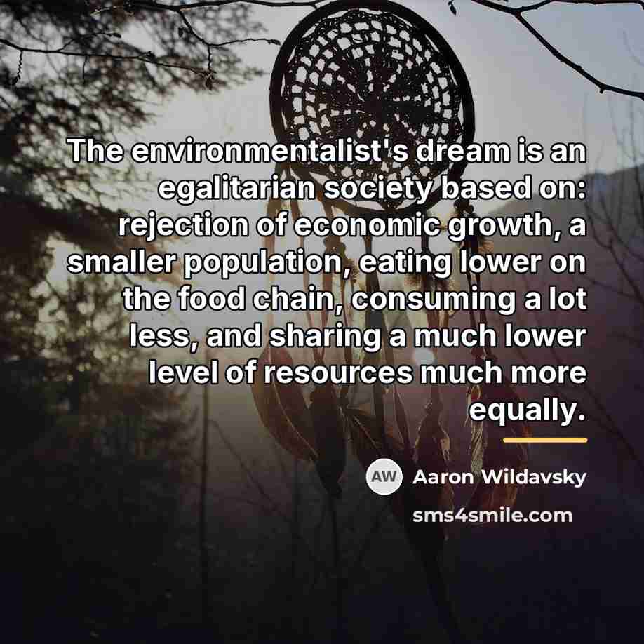 “The environmentalist's dream is an egalitarian society based on: rejection…” quote by Aaron Wildavsky