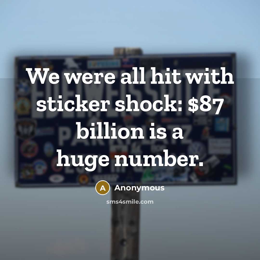 “We were all hit with sticker shock: $87 billion is a huge number.” quote by Anonymous