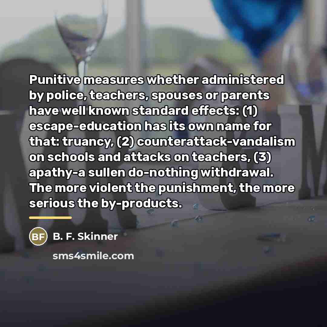 “Punitive measures whether administered by police, teachers, spouses or parents…” quote by B. F. Skinner