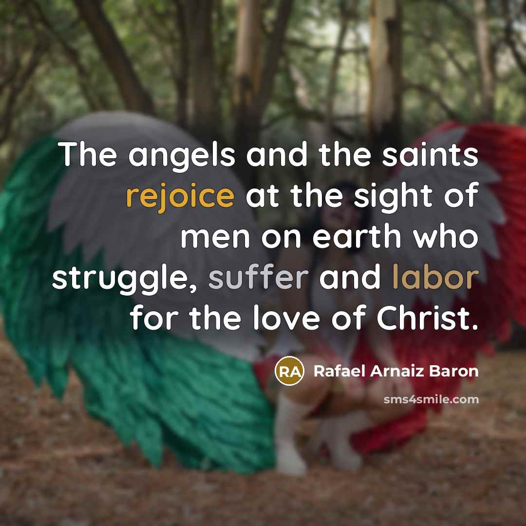“The angels and the saints rejoice at the sight of men on earth who struggle, suffer and labor for the love of Christ.” quote by Rafael Arnaiz Baron