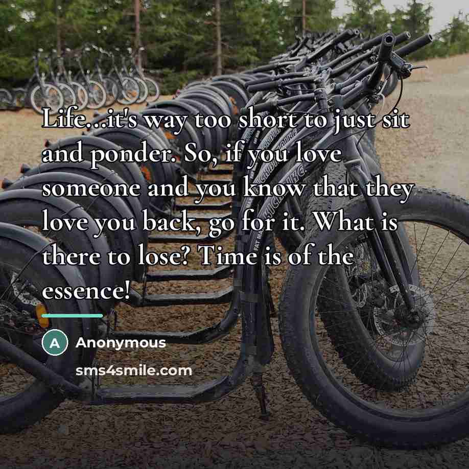 “Life...it's way too short to just sit and ponder. So,…” quote by Anonymous