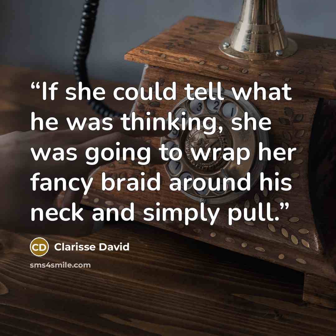 “If she could tell what he was thinking, she was going to wrap her fancy braid around his neck and simply pull.” quote by Clarisse David