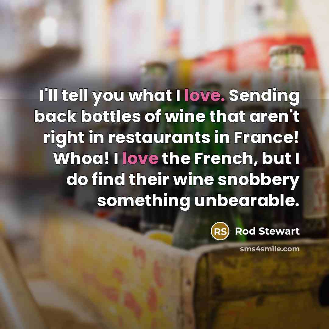 “I'll tell you what I love. Sending back bottles of…” quote by Rod Stewart