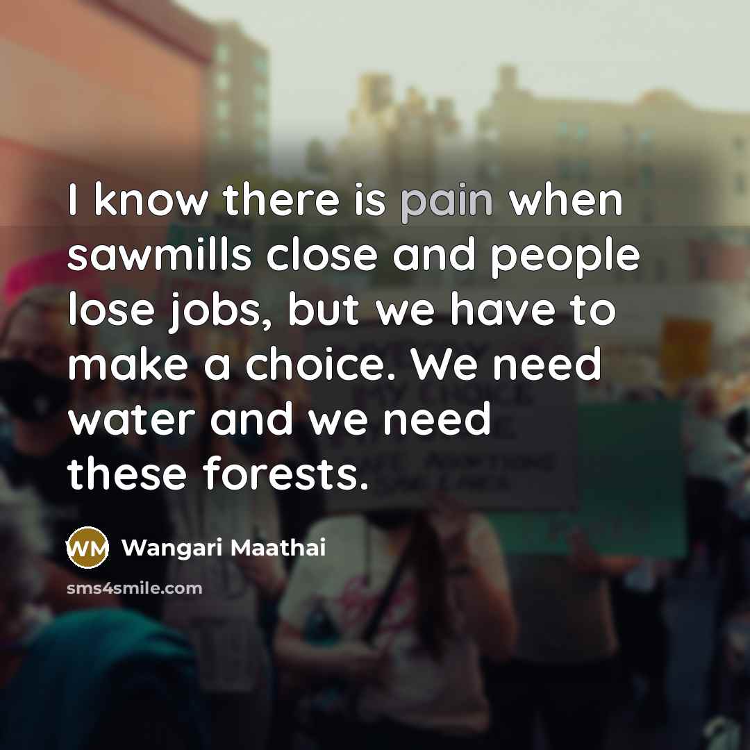 “I know there is pain when sawmills close and people…” quote by Wangari Maathai
