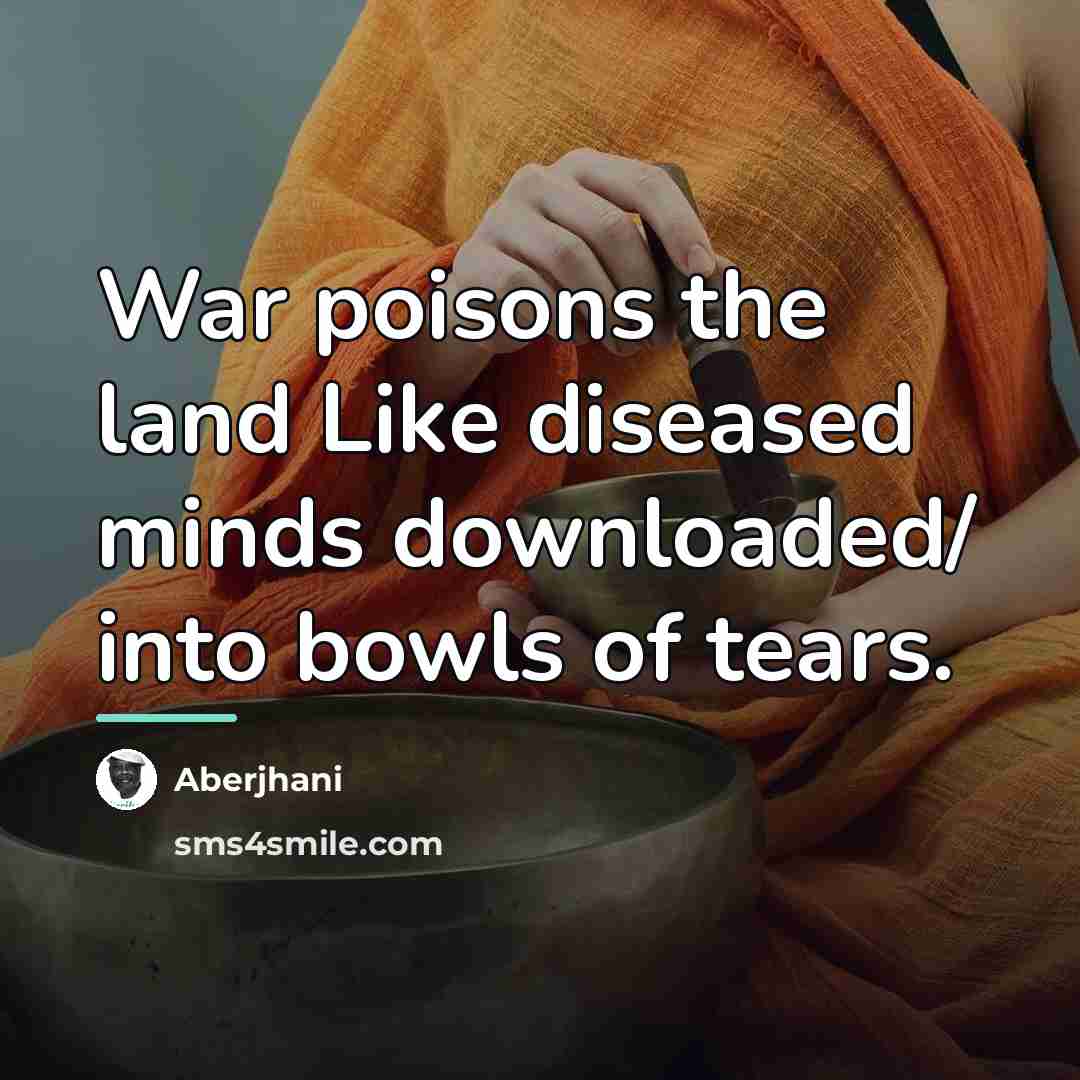 “War poisons the land Like diseased minds downloaded/ into bowls…” quote by Aberjhani