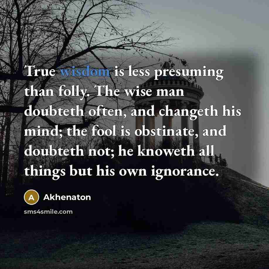 “True wisdom is less presuming than folly. The wise man…” quote by Akhenaton