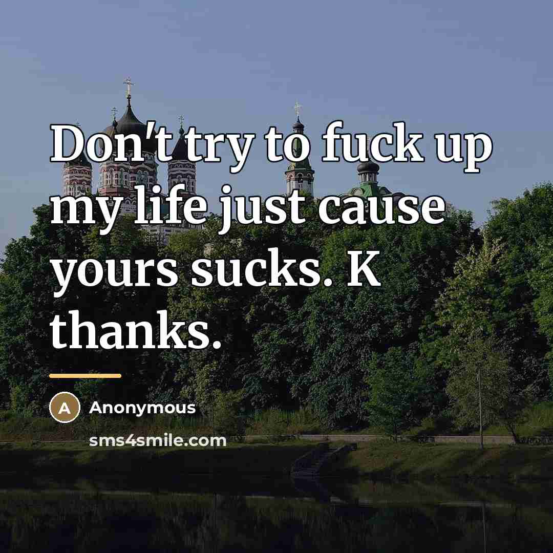“Don't try to fuck up my life just cause yours…” quote by Anonymous